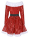 Abito  con spalle scoperte in pelliccia natalizio rosso anni '50