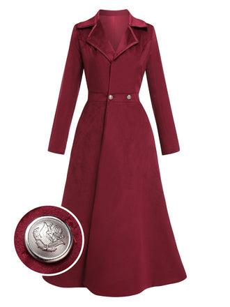 Cappotto lungo in pelle scamosciata revers bordeaux anni '30
