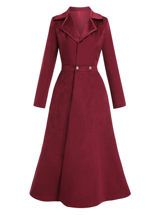 Cappotto lungo in pelle scamosciata revers bordeaux anni '30