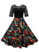 Abito patchwork in pizzo con calza di Natale nero anni '50