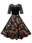 Abito patchwork in pizzo con calza di Natale nero anni '50