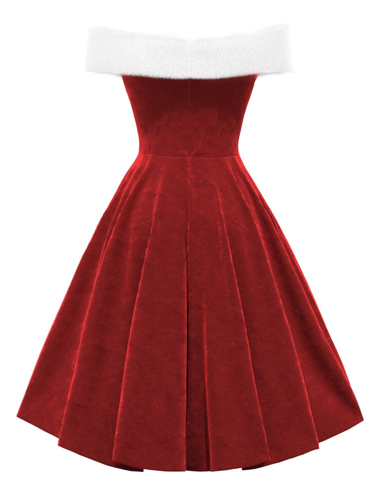 Abito in velluto con spalle scoperte Natale rosso anni '50