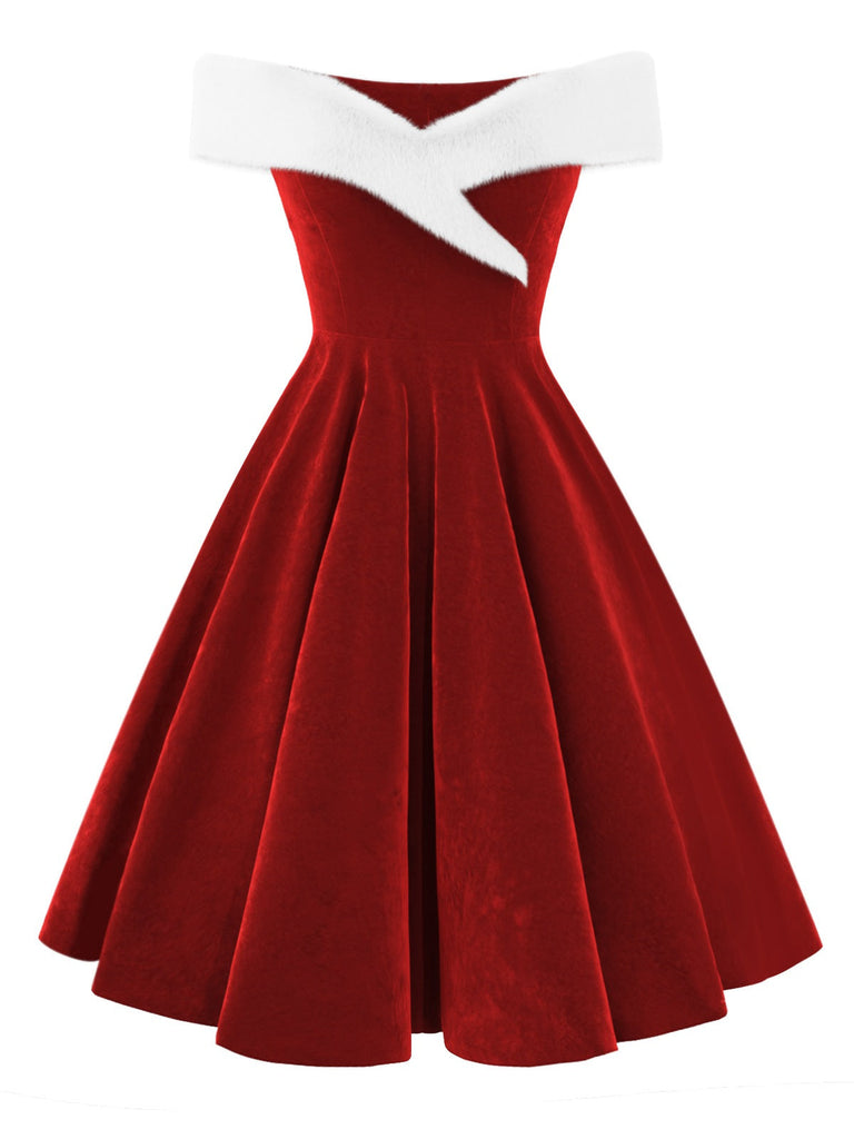 Abito in velluto con spalle scoperte Natale rosso anni '50