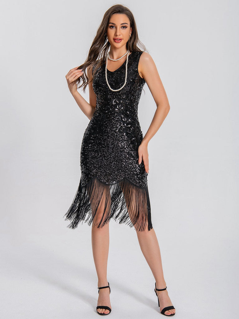 Abito senza maniche nappe paillettes scollo a V anni '20