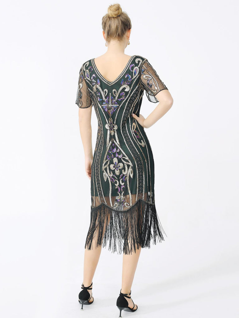 Abito frange paillettes scollo a V anni '20