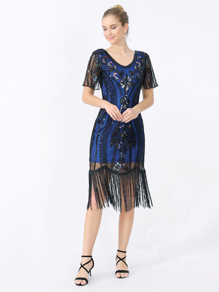 Abito frange paillettes scollo a V anni '20