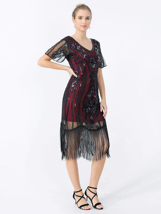 Abito frange paillettes scollo a V anni '20