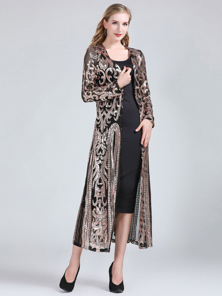 Cardigan lungo paillettes trasparenti ricamate anni '20