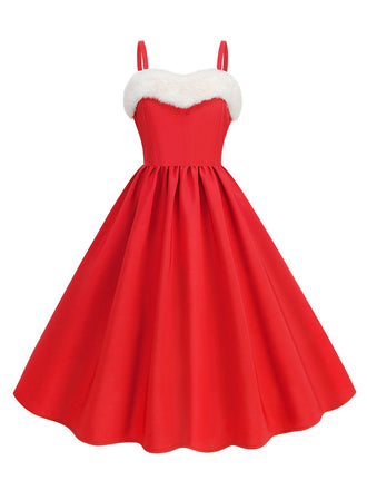 Abito con collo in pelliccia natalizio anni '50