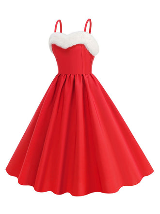 Abito con collo in pelliccia natalizio anni '50