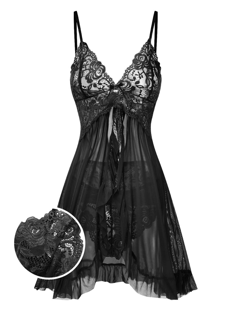 Camicia da notte in pizzo trasparente spalline sottili anni '50