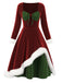 Abito a puadri patchwork in velluto rosso anni '50