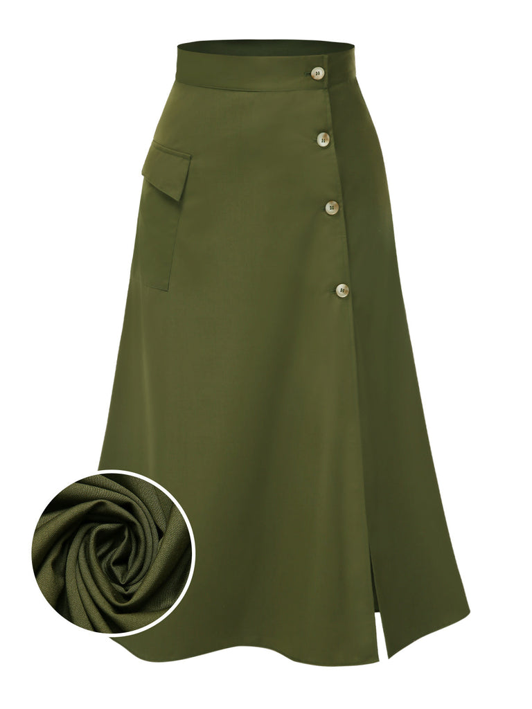 Gonna con spacchi e bottoni verde oliva anni '40