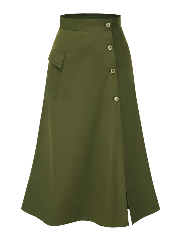 Gonna con spacchi e bottoni verde oliva anni '40