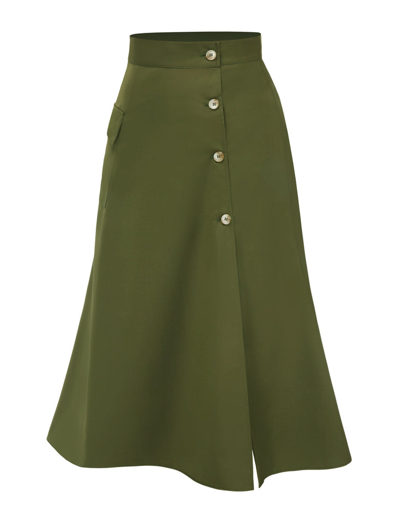 Gonna con spacchi e bottoni verde oliva anni '40