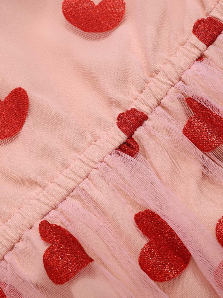 [Prevendita] Abito rosa in rete con cuore e scollo all'americana anni '50