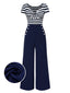 Tuta patchwork a righe fiocco cavo blu anni '50