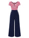 Tuta lunga patchwork a righe fiocco cavo rosso anni '50