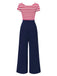 Tuta lunga patchwork a righe fiocco cavo rosso anni '50