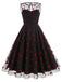 Abito in rete a cuore floccato patchwork nero anni '50