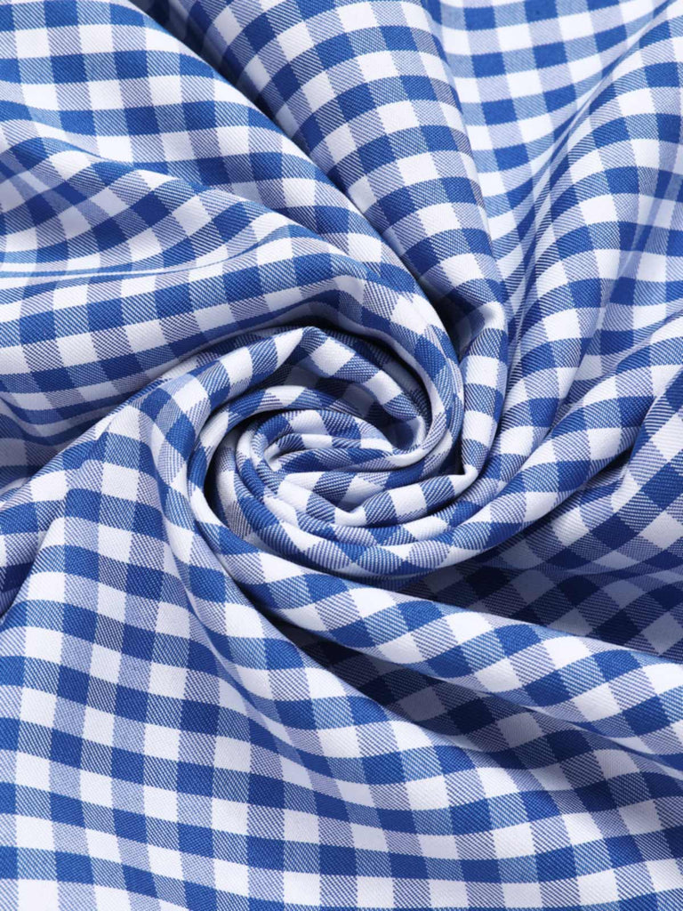 Abito plaid spalle scoperte scollo all'americana blu anni '60