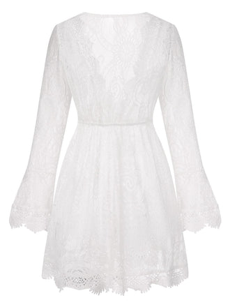 Copricostume da spiaggia in pizzo tinta unita bianco anni '40