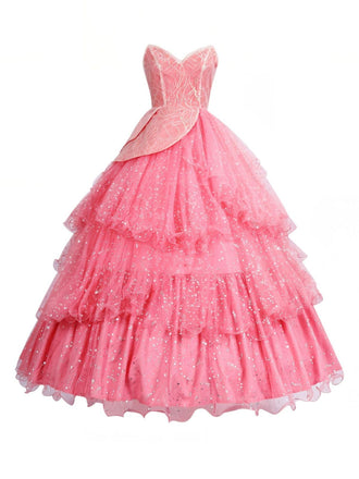 Abito a ruota in rete glitterata rosa anni '50