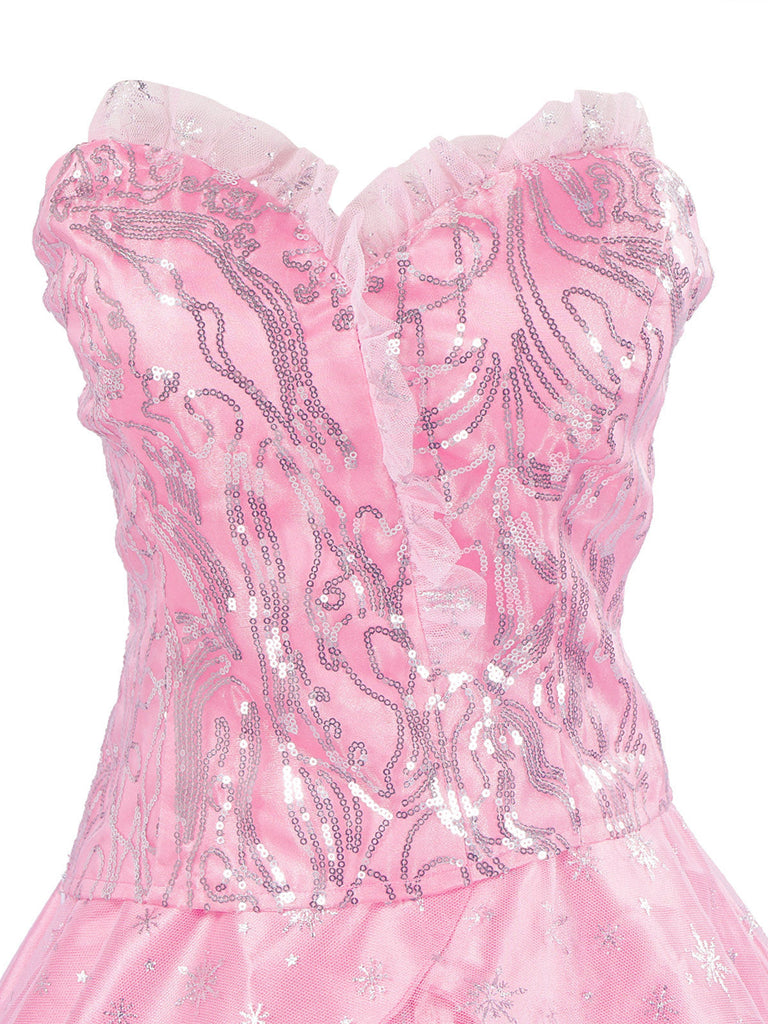 Top con paillettes Wicked e gonna a rete a ruota rosa anni '70