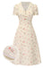 Abito floreale maniche a sbuffo puro cotone beige anni '40