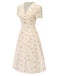 Abito floreale maniche a sbuffo puro cotone beige anni '40