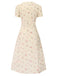 Abito floreale maniche a sbuffo puro cotone beige anni '40