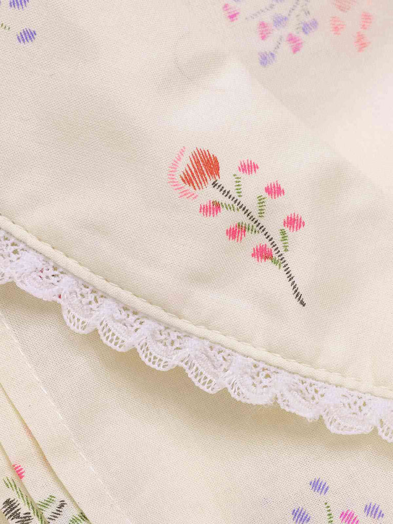 Abito floreale maniche a sbuffo puro cotone beige anni '40