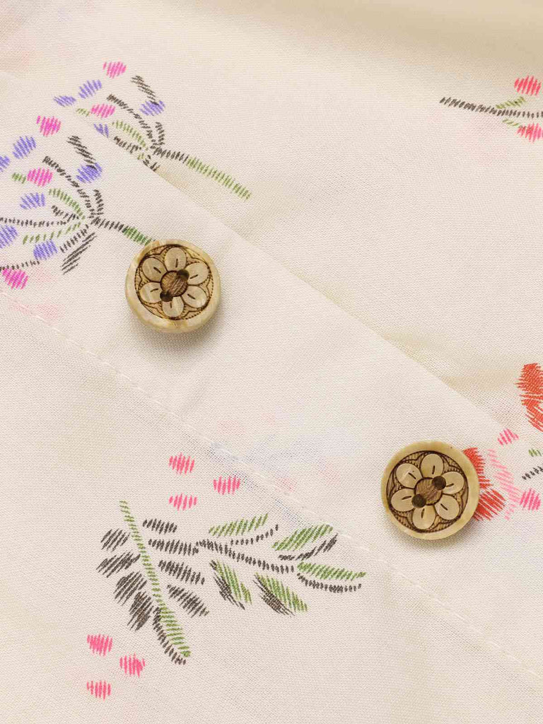 Abito floreale maniche a sbuffo puro cotone beige anni '40