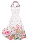 Abito floreale patchwork con revers bianco anni '40