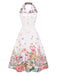 Abito floreale patchwork con revers bianco anni '40