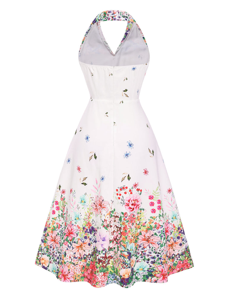 Abito floreale patchwork con revers bianco anni '40