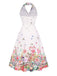 Abito floreale patchwork con revers bianco anni '40