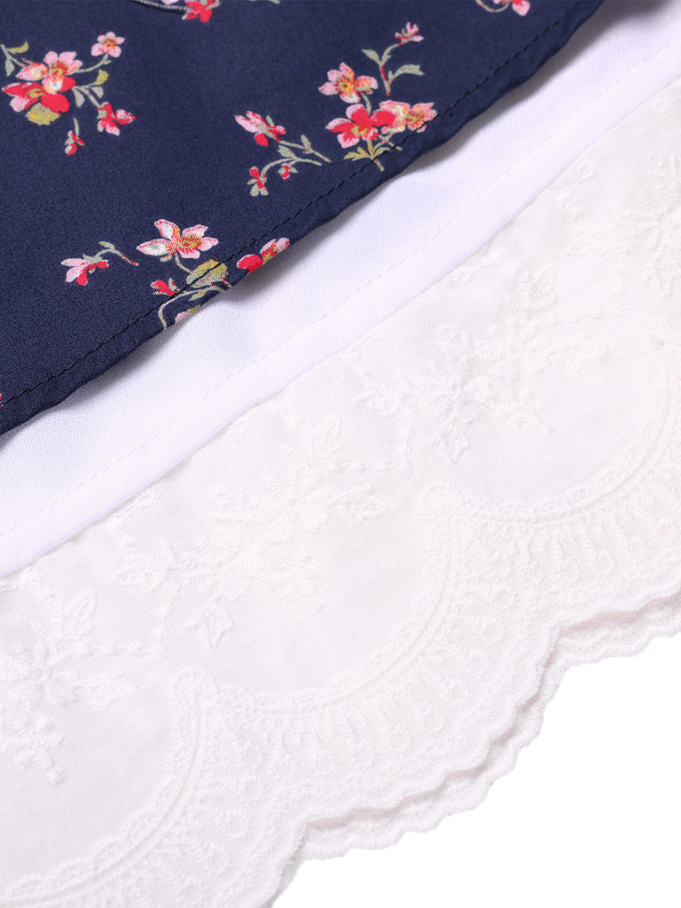 [Prevendita] Abito floreale in cotone con pizzo blu anni '50