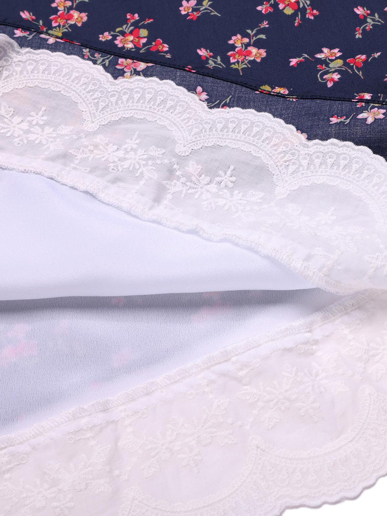 [Prevendita] Abito floreale in cotone con pizzo blu anni '50