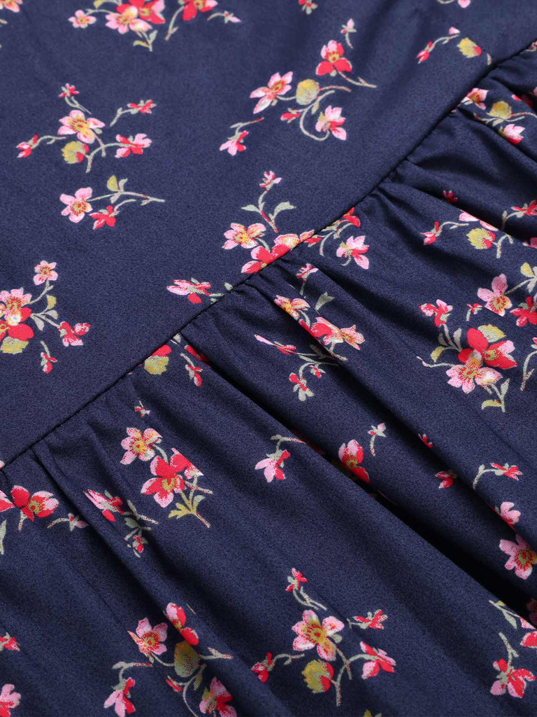 [Prevendita] Abito floreale in cotone con pizzo blu anni '50