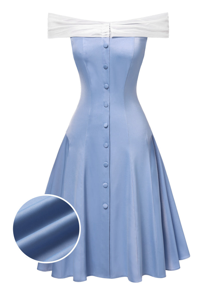Abito da principessa in tulle con spalle scoperte blu anni '50