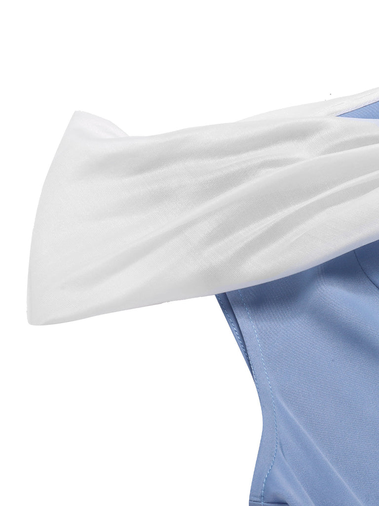 Abito da principessa in tulle con spalle scoperte blu anni '50