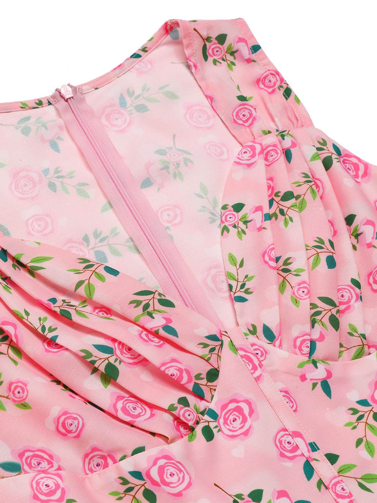 Tuta lunga cintura rose a cuore Rosa anni '60