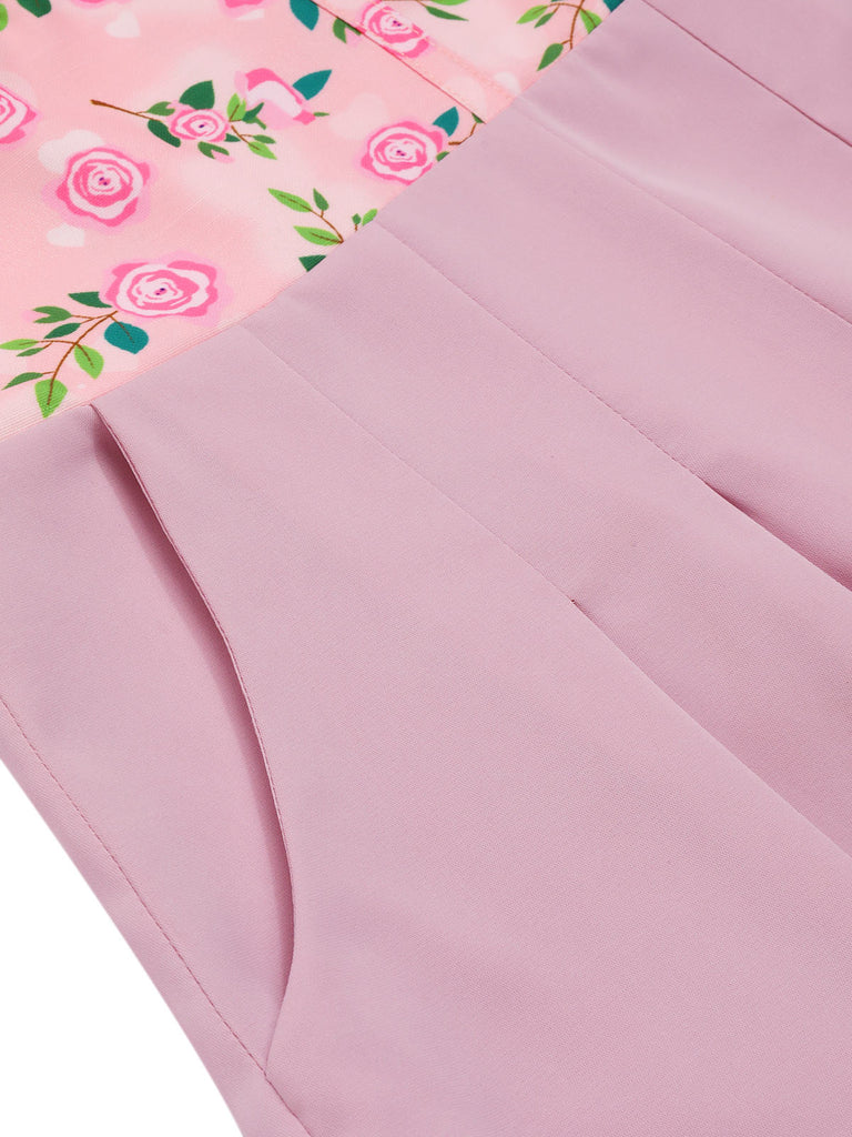 Tuta lunga cintura rose a cuore Rosa anni '60