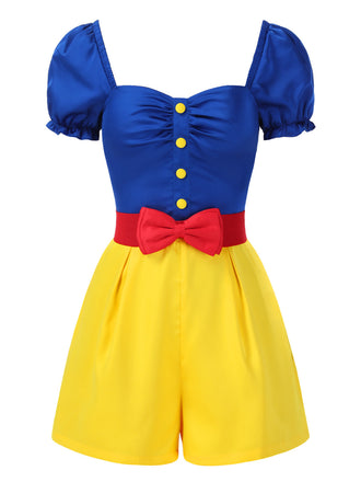 Tuta corta con cintura e fiocco scollo a cuore giallo anni '50