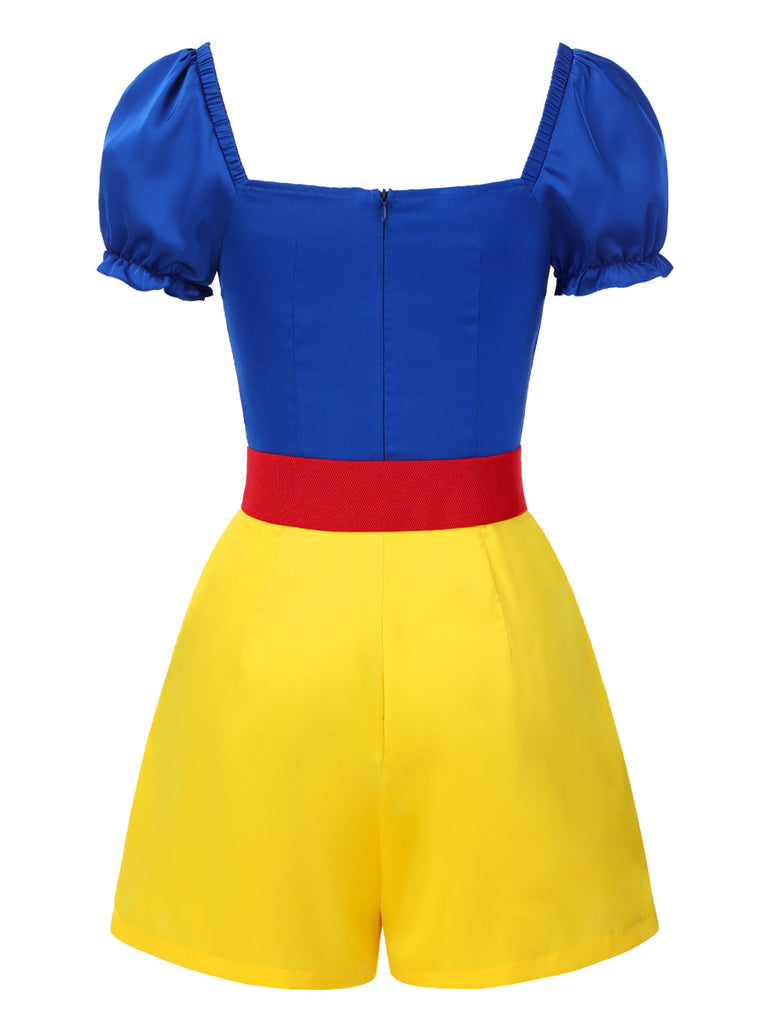 Tuta corta con cintura e fiocco scollo a cuore giallo anni '50