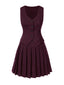 2PCS Top gessato e gonna a pieghe bordeaux anni '60
