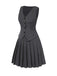 2PCS Top gessato grigio scuro e gonna a pieghe anni '60