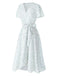 Abito floreale con cravatta obliqua in cotone bianco anni '40