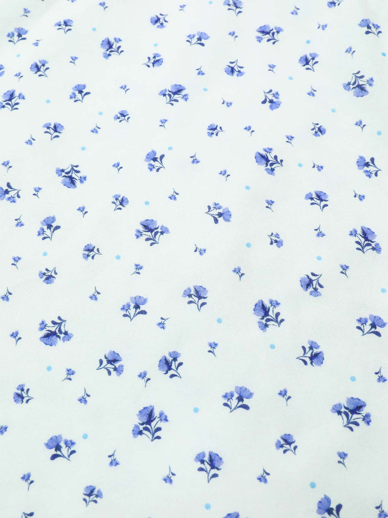 Abito floreale con cravatta obliqua in cotone bianco anni '40